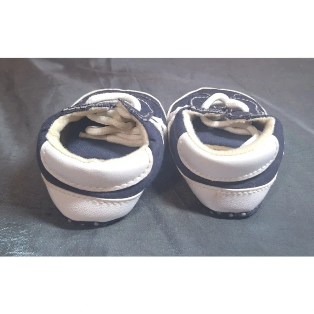k-27 navy blue and white slip-on newborn crib shoes size 1